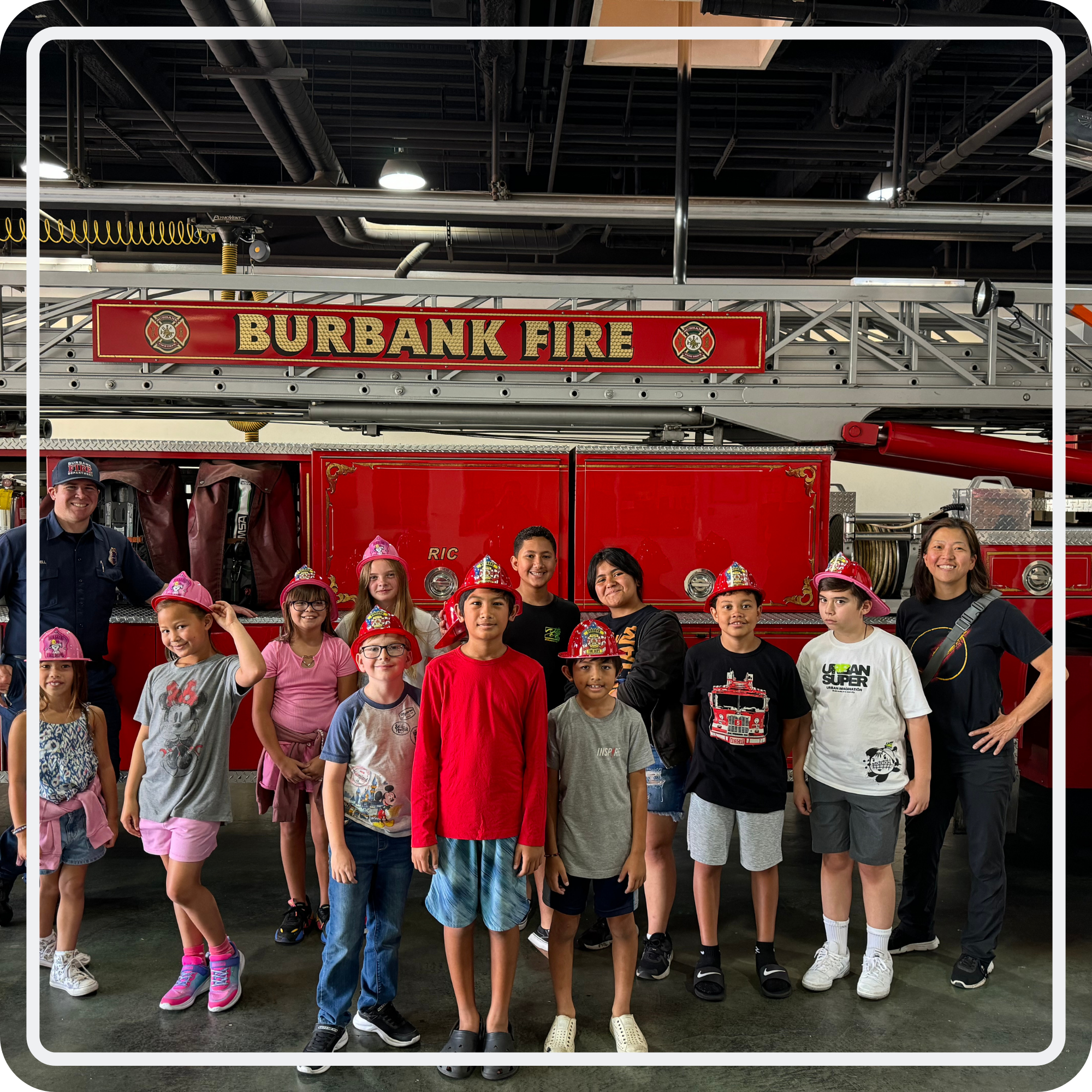 Inspire campers visiting a Burbank firetruck